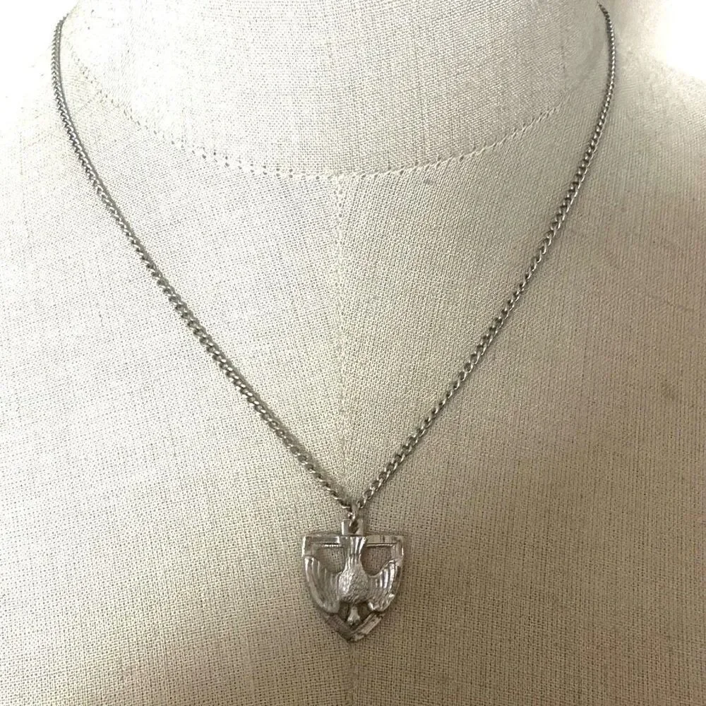 Silver tone eagle shield pendant necklace